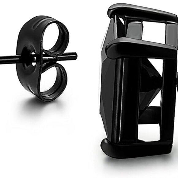 316L Stainless Steel Black Stud Earrings - Hypoallergenic CZ for All Occasions - Picture 3 of 7